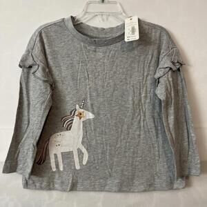 Gymboree Girls 2t Gray Unicorn Ruffled Long-Sleeve Cotton Modal Shirt NWT! A2478